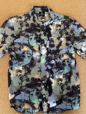 Volcom Men's Short-Sleeve Button-Down Shirt - Black, Teal & Light Blue Abstract